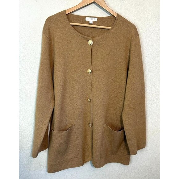 J.Crew Giselle Sweater Blazer XL Tan Knit Gold Buttons Classic Wool Blend - Picture 2 of 6